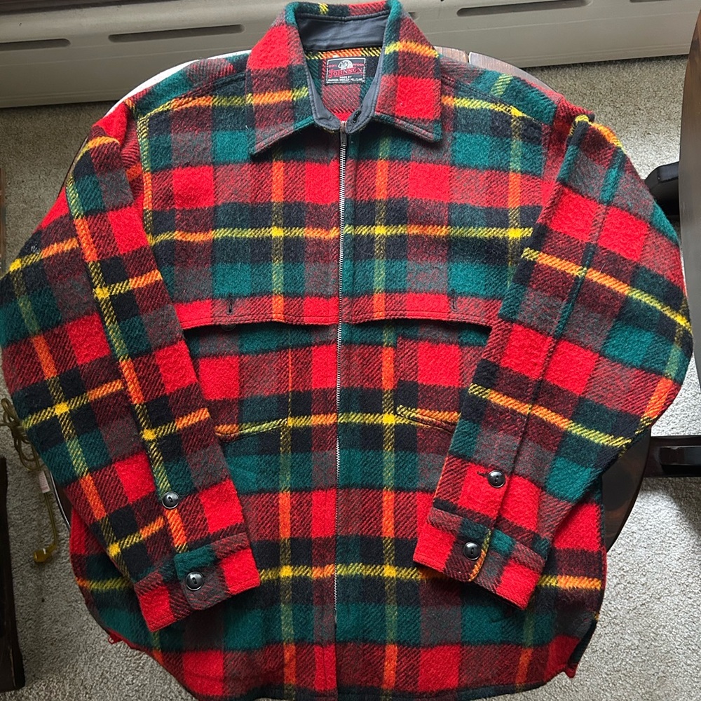 Vintage Plaid Wool Zip Up Jacket - Red, Green, Yellow